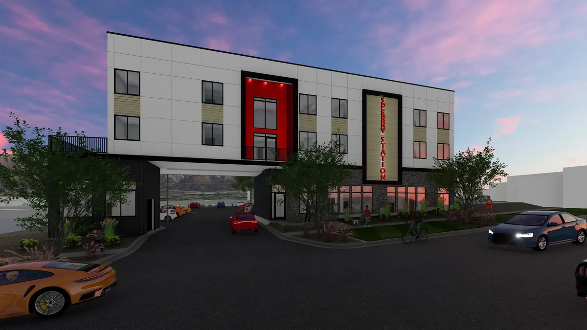 Sperry Station — apartment building sunset rendering