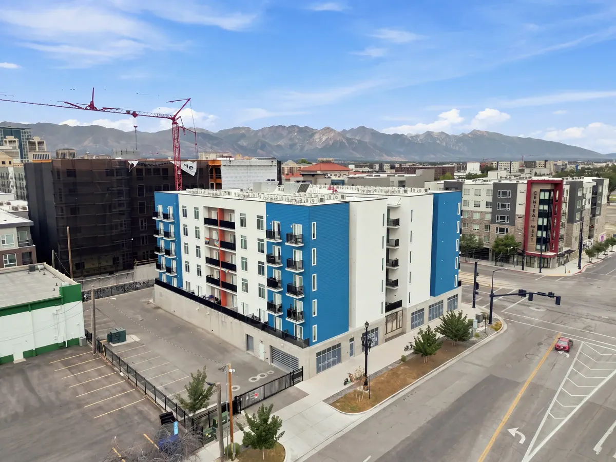 Aerial view of Gateway Apartments and surrounding buildings