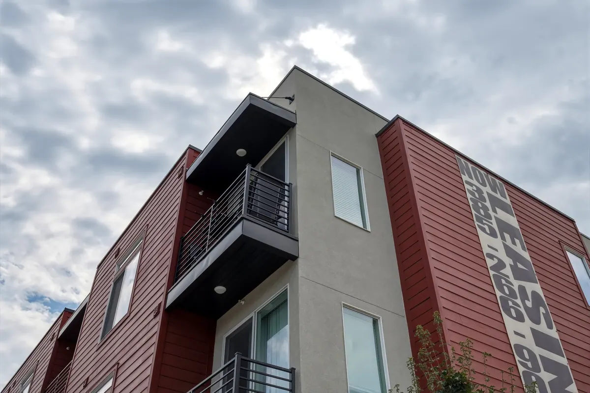 Studios On Gordon — red cladding balcony detail